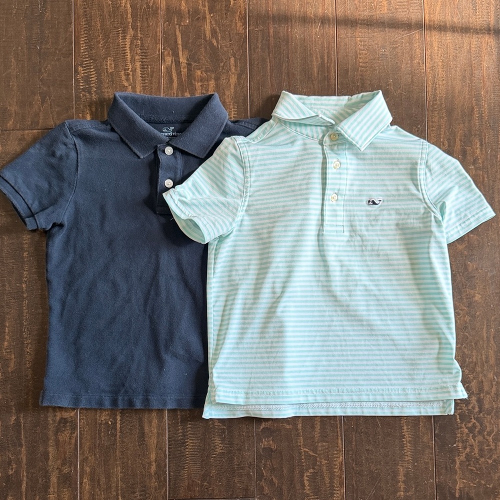 Vineyard Vines Kids Polo Shirts - Navy and Light Blue Striped
